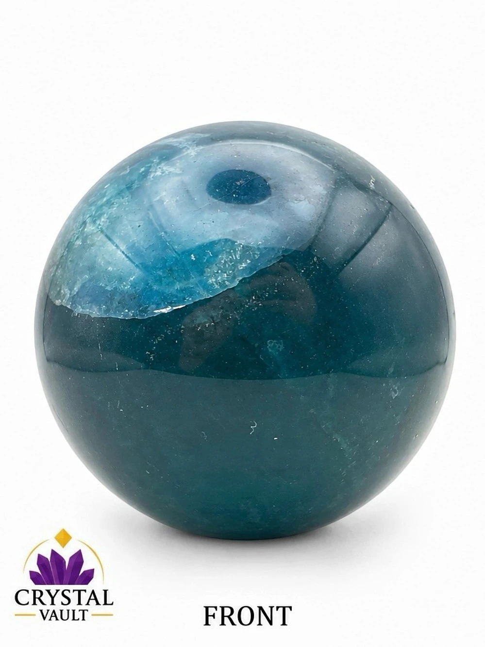 Blue Fluorite Crystal Sphere 2.5” Deep Teal Blue Natural Stone 10.4 oz